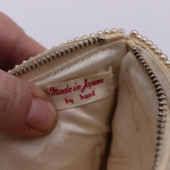 Vintage Small Beaded Clutch Ivory & White Japan Evening Bag - Picture 8 of 8